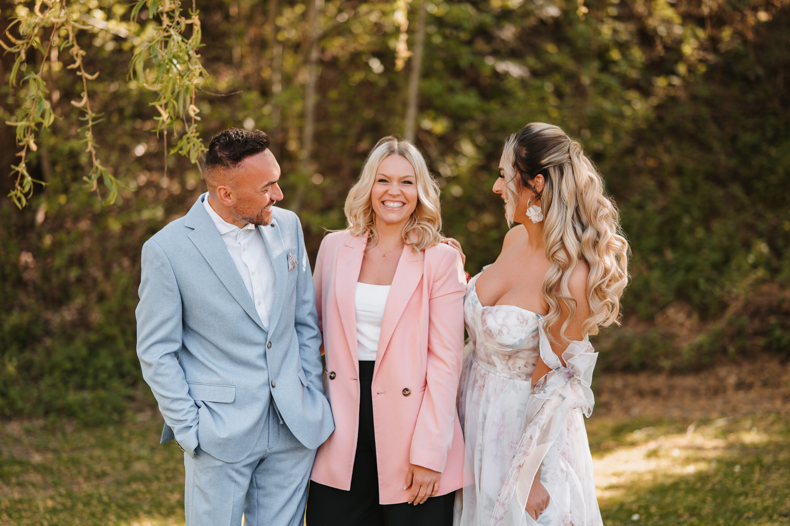 Destination wedding planner with bride and groom during an elegant luxury wedding in Europe