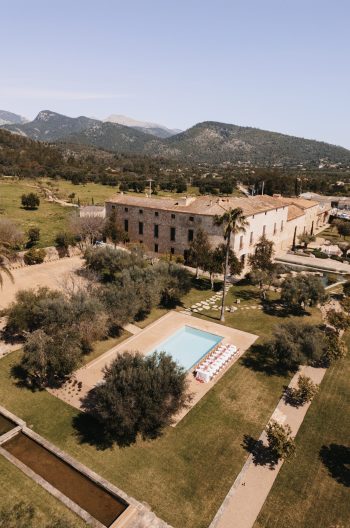 Aerial view of an exclusive wedding venue in Europe for a luxury destination wedding planned by a wedding planner.